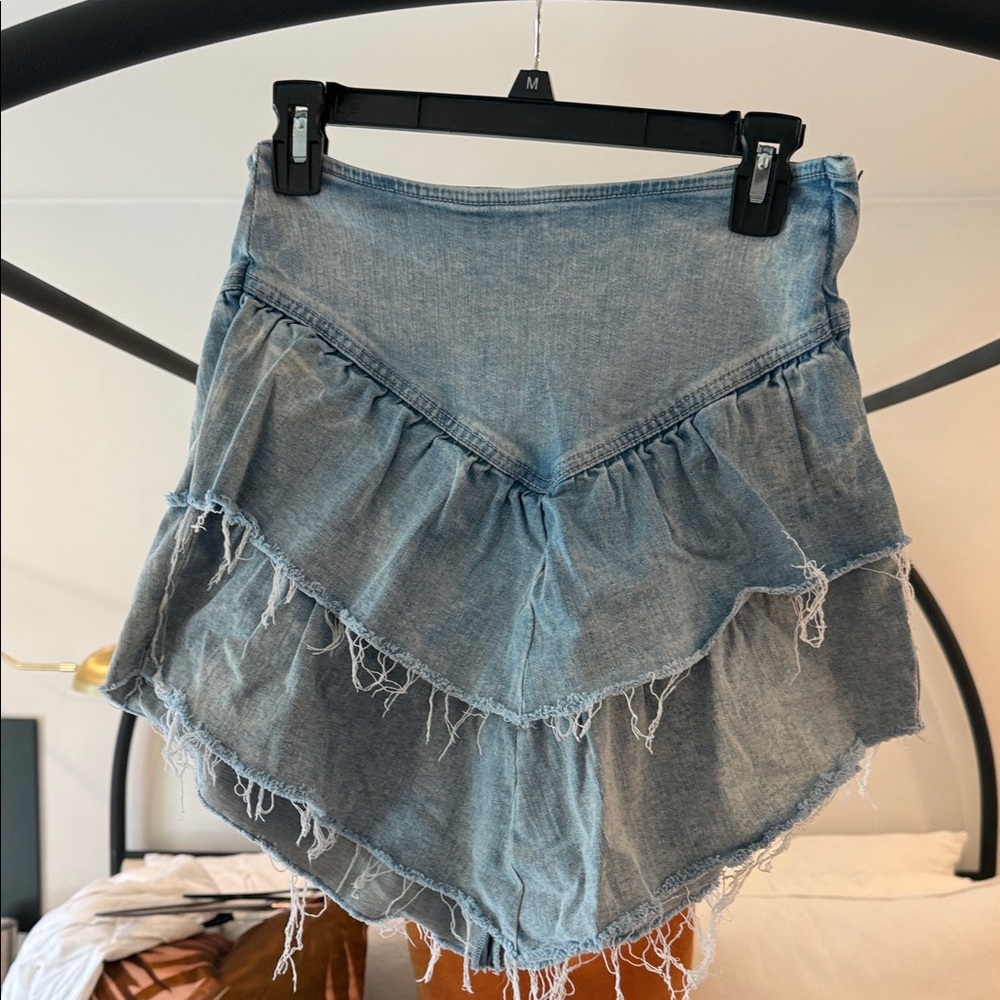 MOTHER Blue Layered Denim Skorts